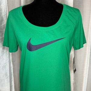 Nike Dri Fit Athletic Cut Short Sleeve Women’s Medium Green Black Nike Swoosh
